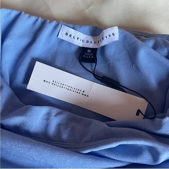 NEW! Delfi Collective- Lana Maxi Dress Sparkly Blue Slit Thigh Strapless Size M